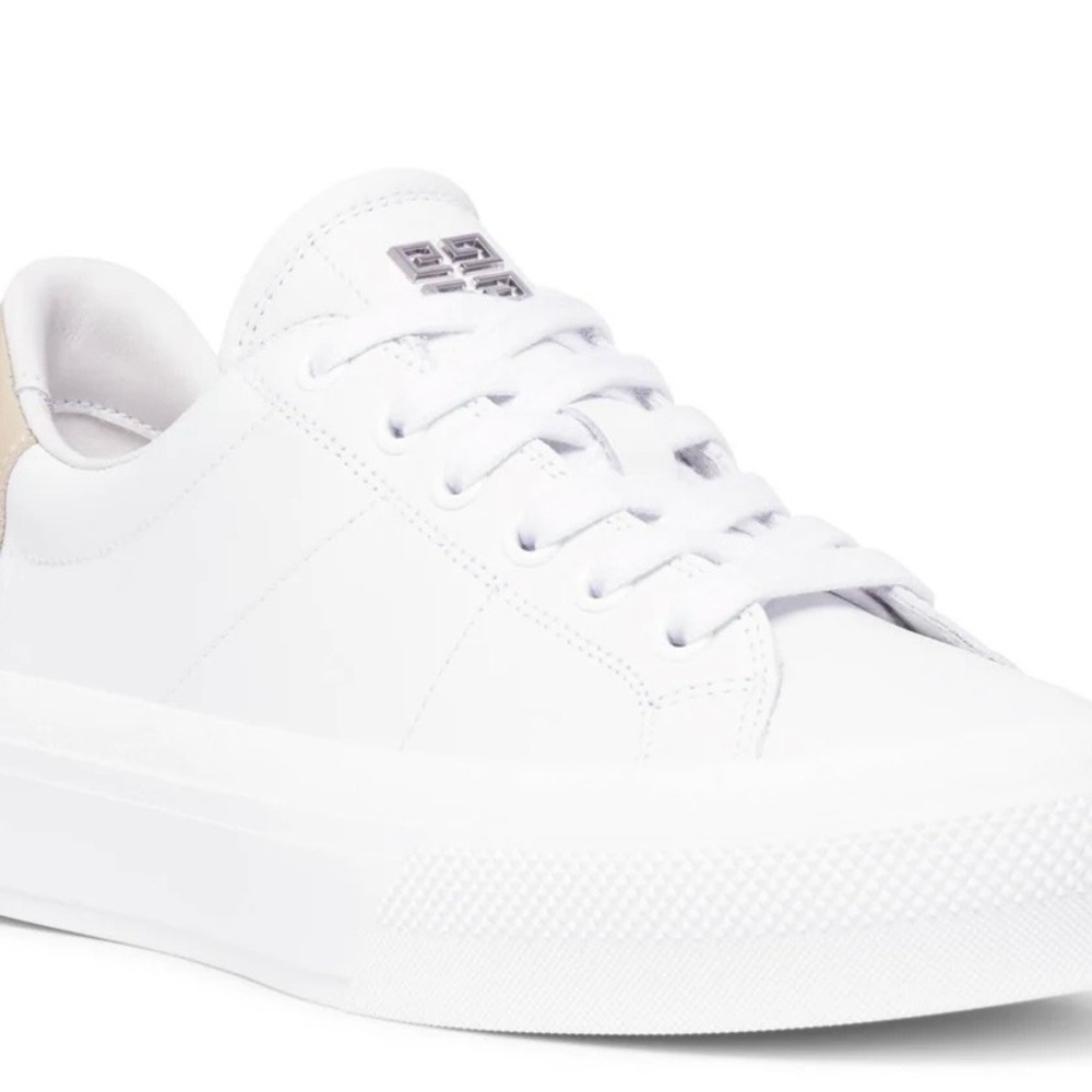 Brand New GIVENCHY City Sport White Sneakers, Beige/Pink Logo Back, Size 37.5